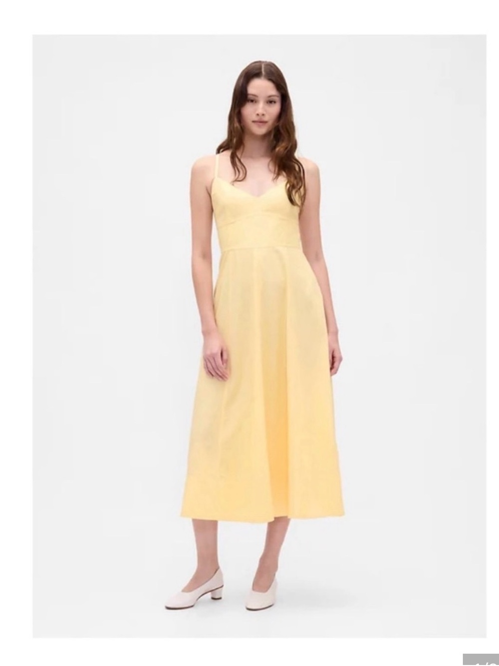 GAP Linen Yellow Spaghetti-Strap Midi Dress